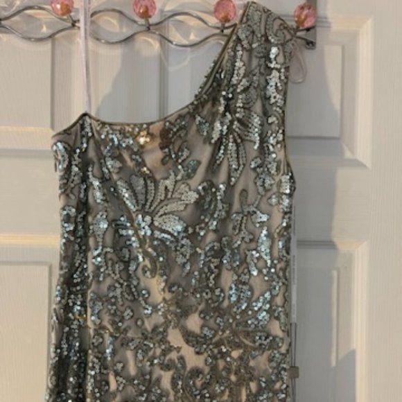 Tadashi Shoji Silver One Shoulder Dress - Picture 5 of 9